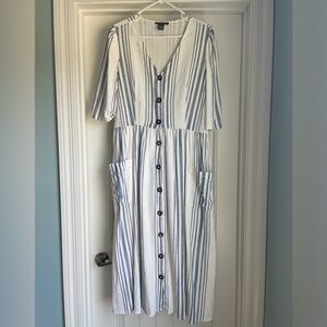 Chelsea & Theodore Striped Button Down Midi Dress - L